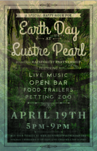 Flyer for Lustre Pearl Earth Day Happy Hour